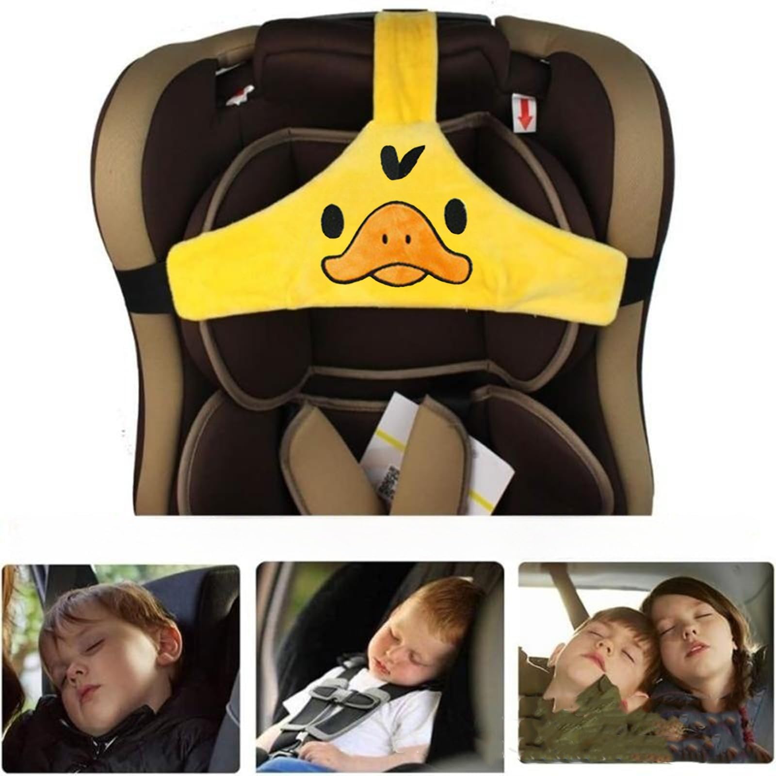Soporte para la cabeza del asiento de coche para bebé, cinturón fijo para dormir para asiento de coche, correa para la cabeza para niños pequeños y niños(Amarillo).