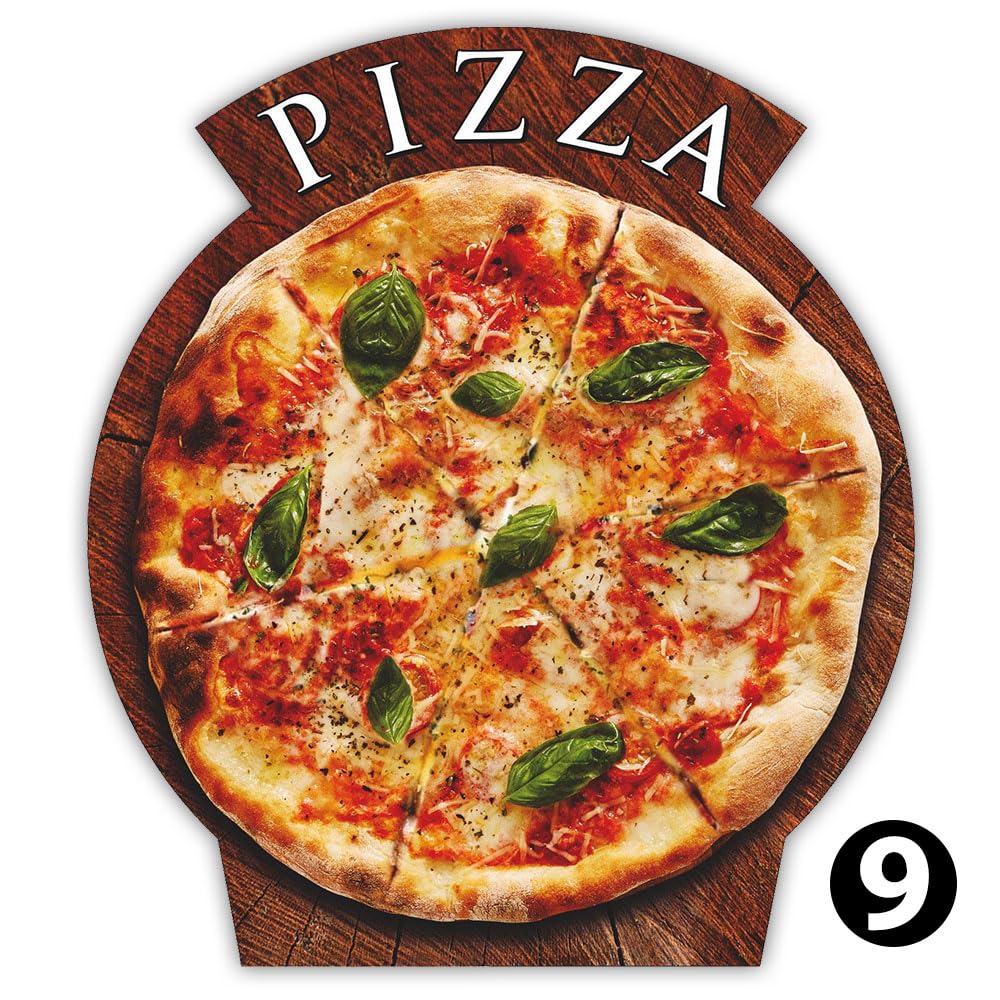 Doppelseitiger Werbeaufsteller 154 x 74 cm, wetterfest, mit Kreidetafel, Holzkonstruktion in Pink oder Braun, 16 Motive für Eisdiele, Pizzeria, Café und Gastronomie (Braun, 9. Pizza Margherita)