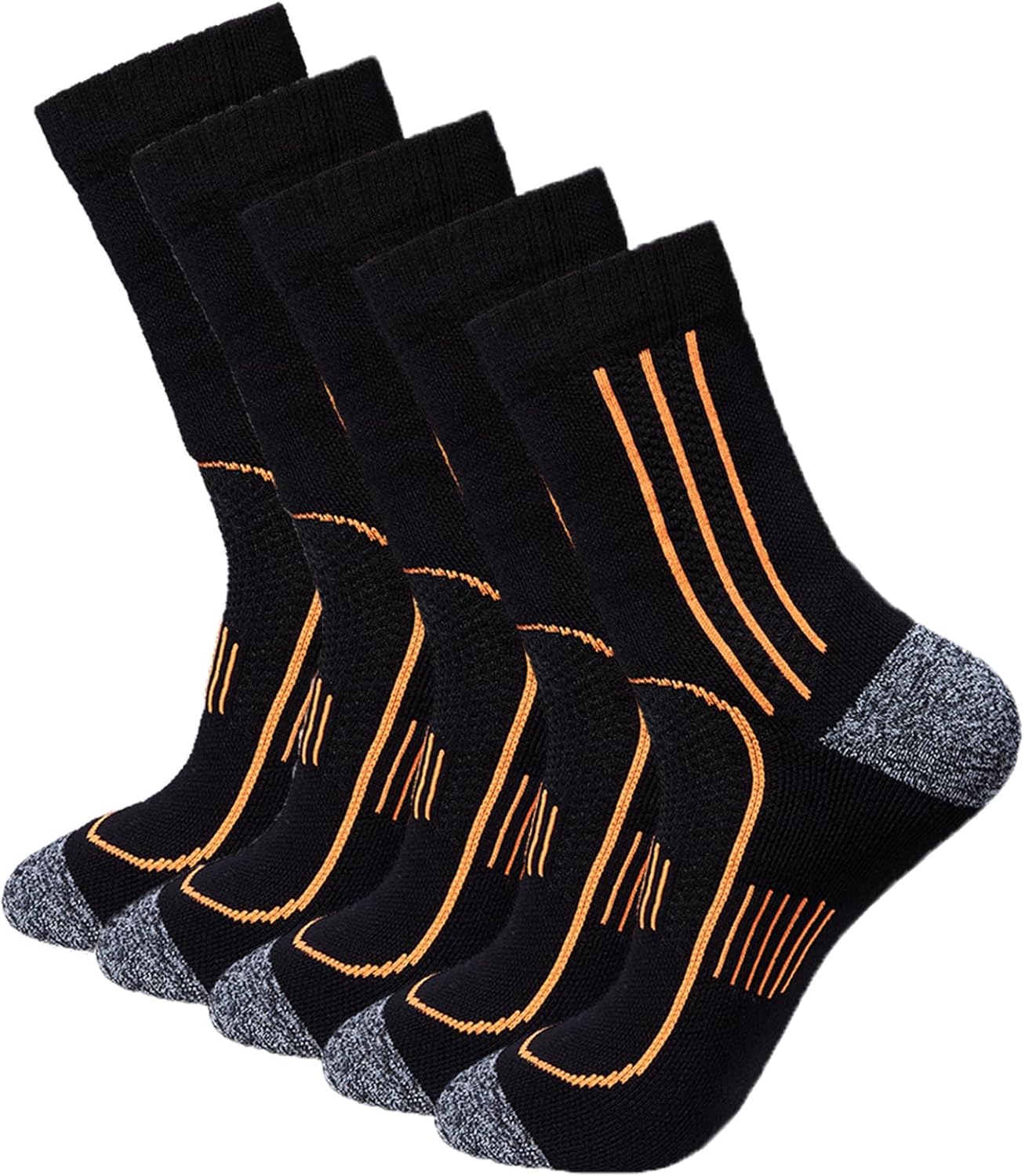 Men's Black Cushioned Anti Odor Blister Resistant Crew Compression Hiking Trekking Mountaineering Socks,Size 7-12