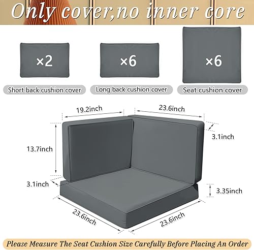 Miniatura 3 de Patelai 14 fundas impermeables para cojines de patio al aire libre, de 24 x 24 pulgadas, a prueba de rayos UV, fundas de asiento seccionales