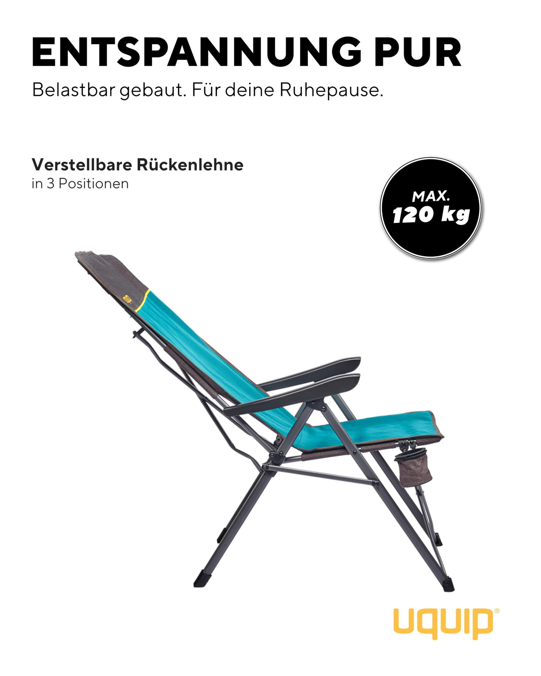 Uquip Campingstuhl Justy XL petrol I faltbarer Klappstuhl mit 120 kg Traglast I kompakter Faltstuhl aus Stahl & Polyester I klappbarer Outdoor-Stuhl für Camping, Strand, Angeln, Garten & Festivals
