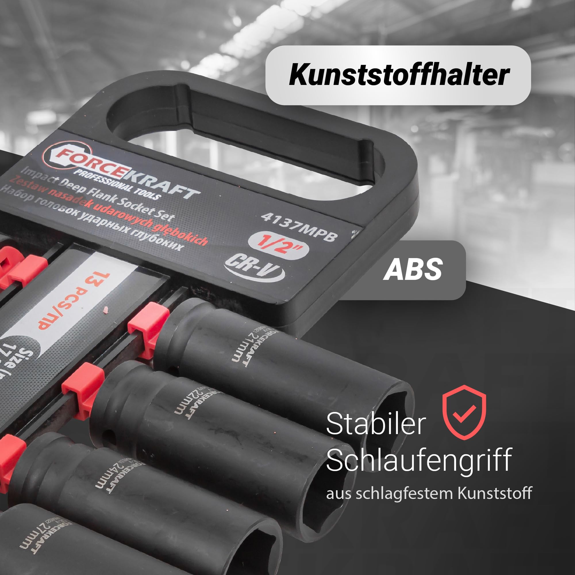 Schlagnuss-Satz 1/2" mit tiefen Schlagnüssen 13-tlg, Kraft Schlagschrauber-Nüsse Set