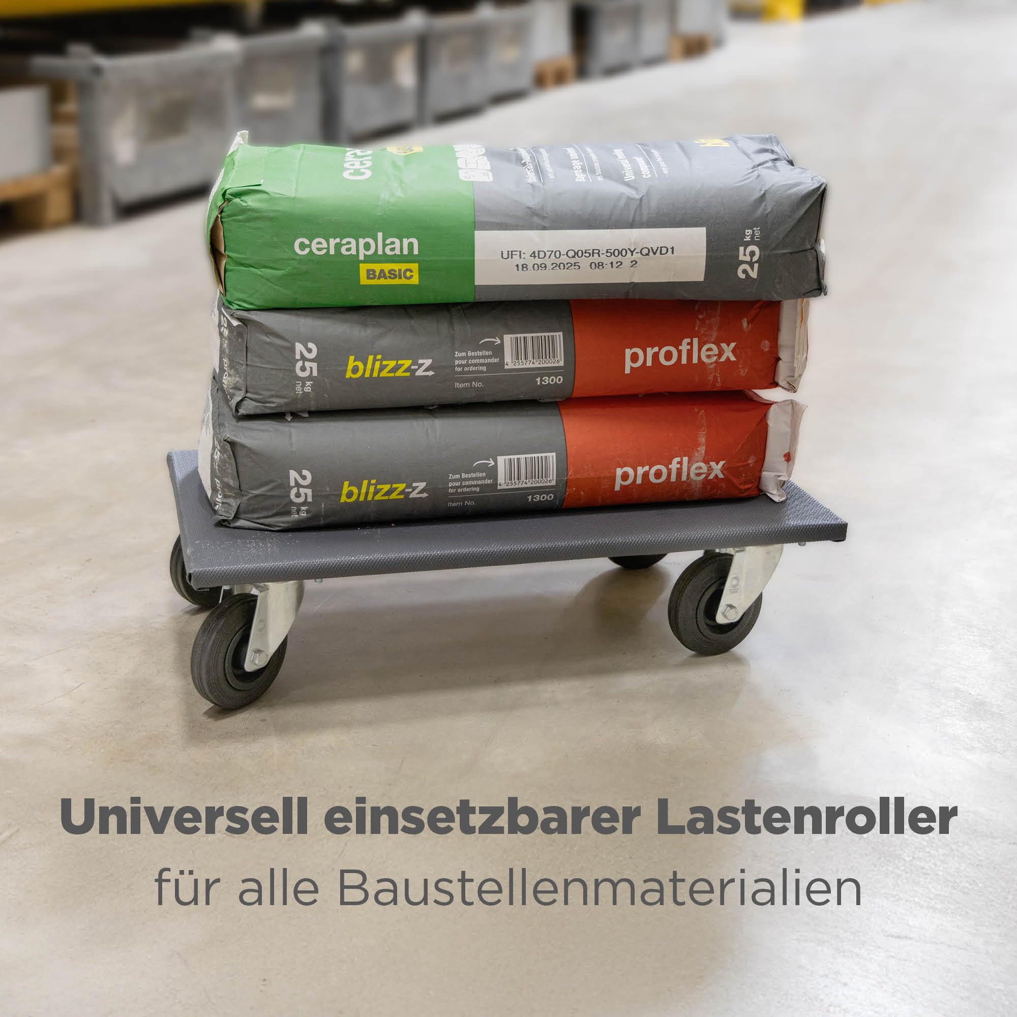 blizz-z Transportroller - Länge: 600 mm x Breite: 350 mm - 300 kg Tragkraft | Lastenroller, Möbelroller, Rollbrett mit Anti-Rutschbelag - massive Trägerplatte - mit Lenkrollen - Made in Germany