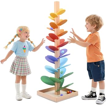Kugelbahn Holz 72cm Regenbogen Holz klangbaum Kugelbahn Klangbaum Lernspielzeug f r Kinder mit 10 Regenbogenb lle 8 Bunte Ebene Kreatives Holzspielzeug F r Kinder 3-7 Jahre
