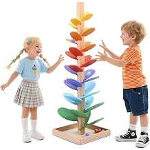 Wooden Marble Run 72 cm Rainbow Wooden Sound Tree Marble Run Sound Tree Learning Toy for Children with 10 Rainbow Balls 8 Colourful Levels Creative Wooden Toy for Children 3-7 Years