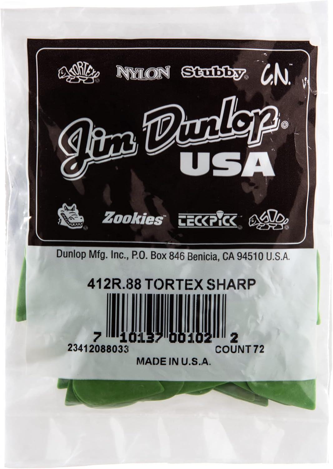 Dunlop Tortex Sharp Guitar Picks .88mm Green 72 Pack