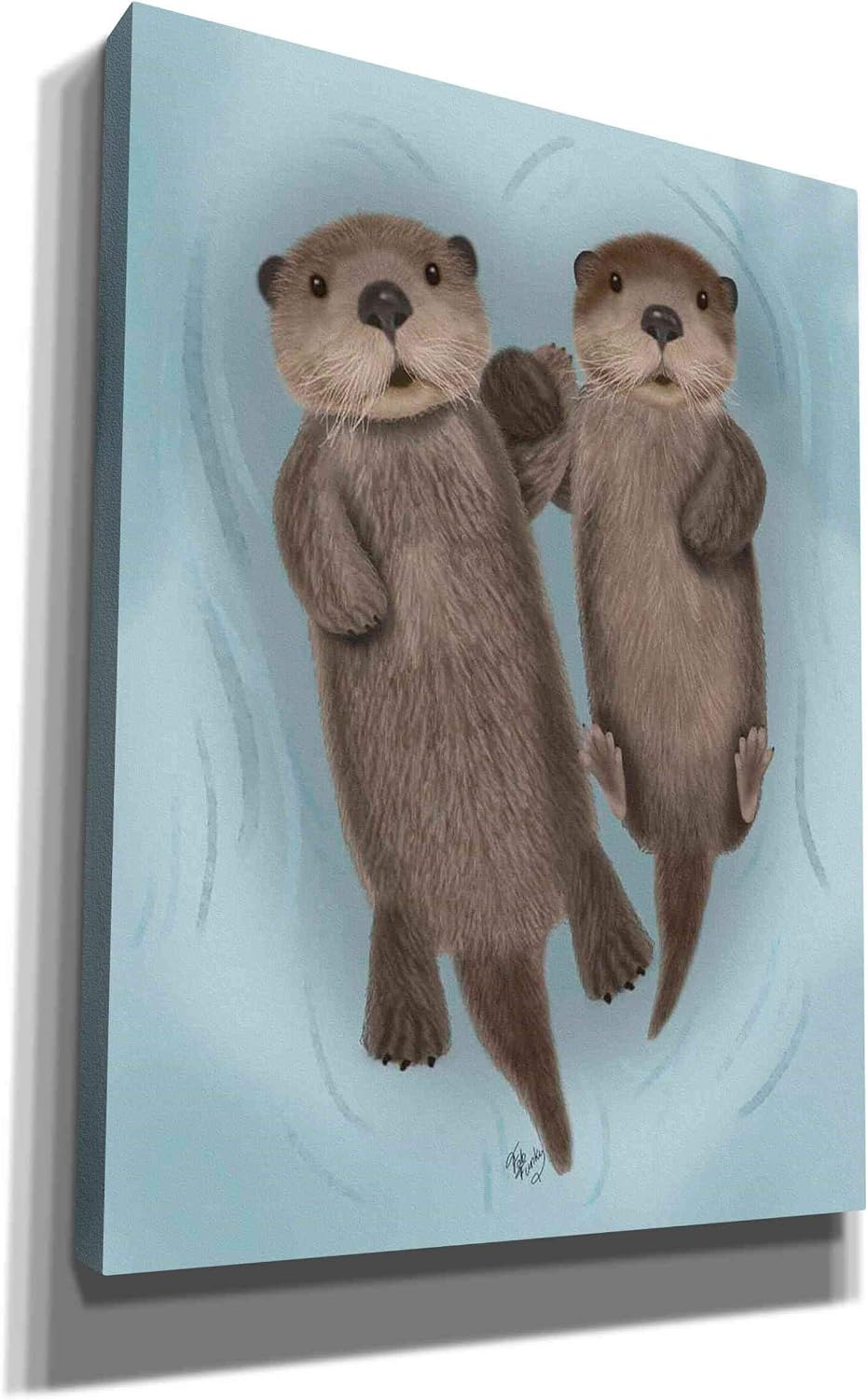 Epic Graffiti 'Otters Holding Hands' by Fab Funky Canvas Wall Art, 12"x16"