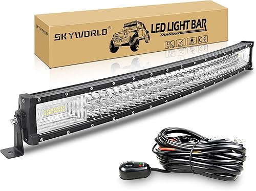 SKYWORLD 32 inch LED Work Light Bar 405W Curved Flood Spot Combo Beam LED Work Lights 6000K with Wiring Harness Kit for Car Truck Offroad Driving disponible en Yaxa Peru