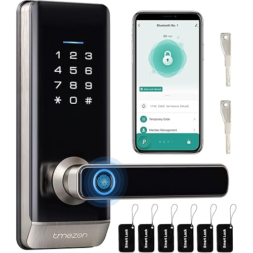 Smart Door Lock, TMEZON Keyless Entry Door Lock Fingerprint Door Lock with Keypad Digital Door Lock with Handle for Home, Rental, Office and Hotel TUYA Remote Control