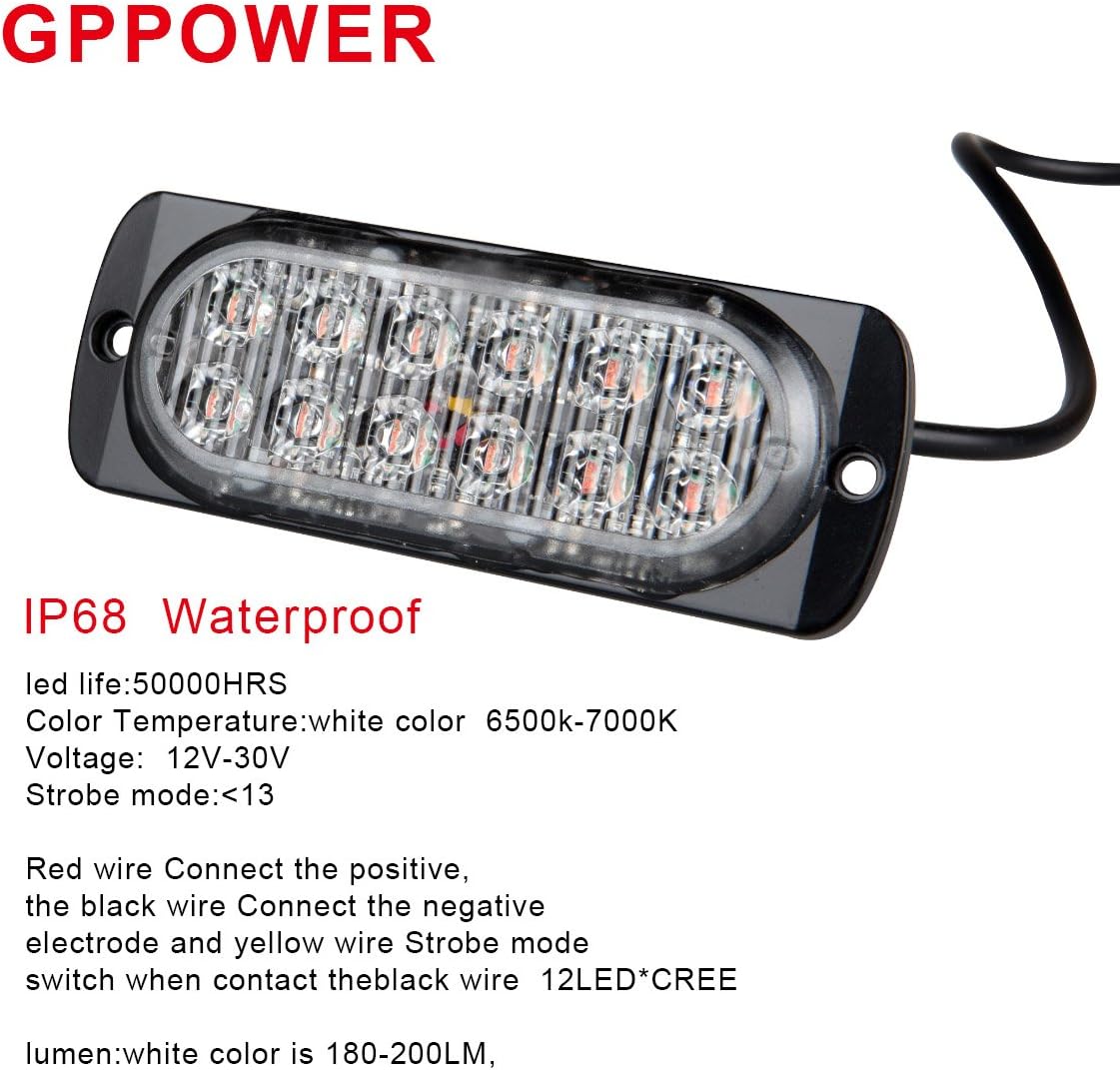 gppower Universal Super thin12-LED Amber 35-Flashing Mode Car Truck Warning Caution Emergency Construction Strobe Light Bar (1PC Amber)
