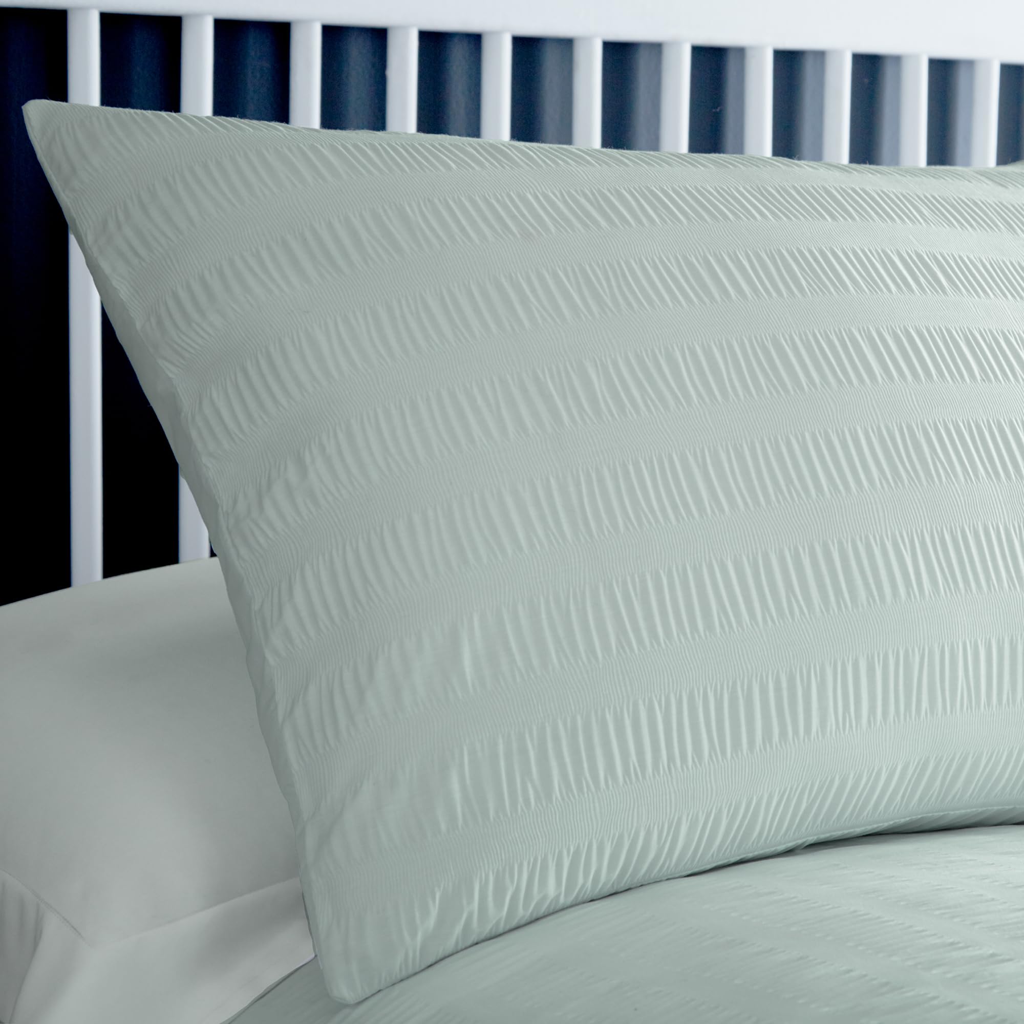 Serene Duck Egg Blue Seersucker Duvet Cover, Double Size 200 x 200cm, Soft Touch Textured Bedding, Railroad Stripe - Image 2