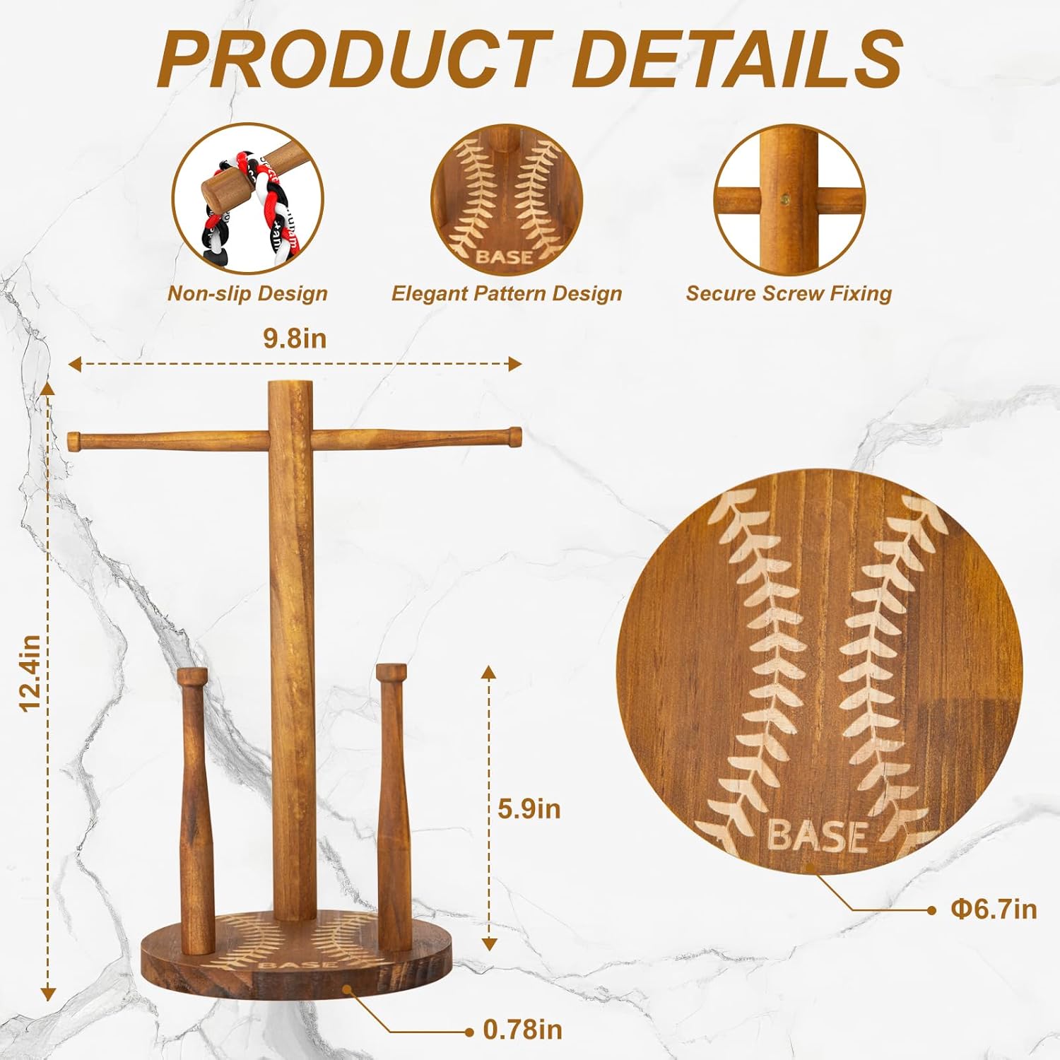 Luscinia Wooden Baseball Softball Drip Necklace Organizer Championship Ring Display Holder Sports Ring Stand Necklace Holder for Players Decor Baseball Jewelry Accessories Display Rack?Rotundity?