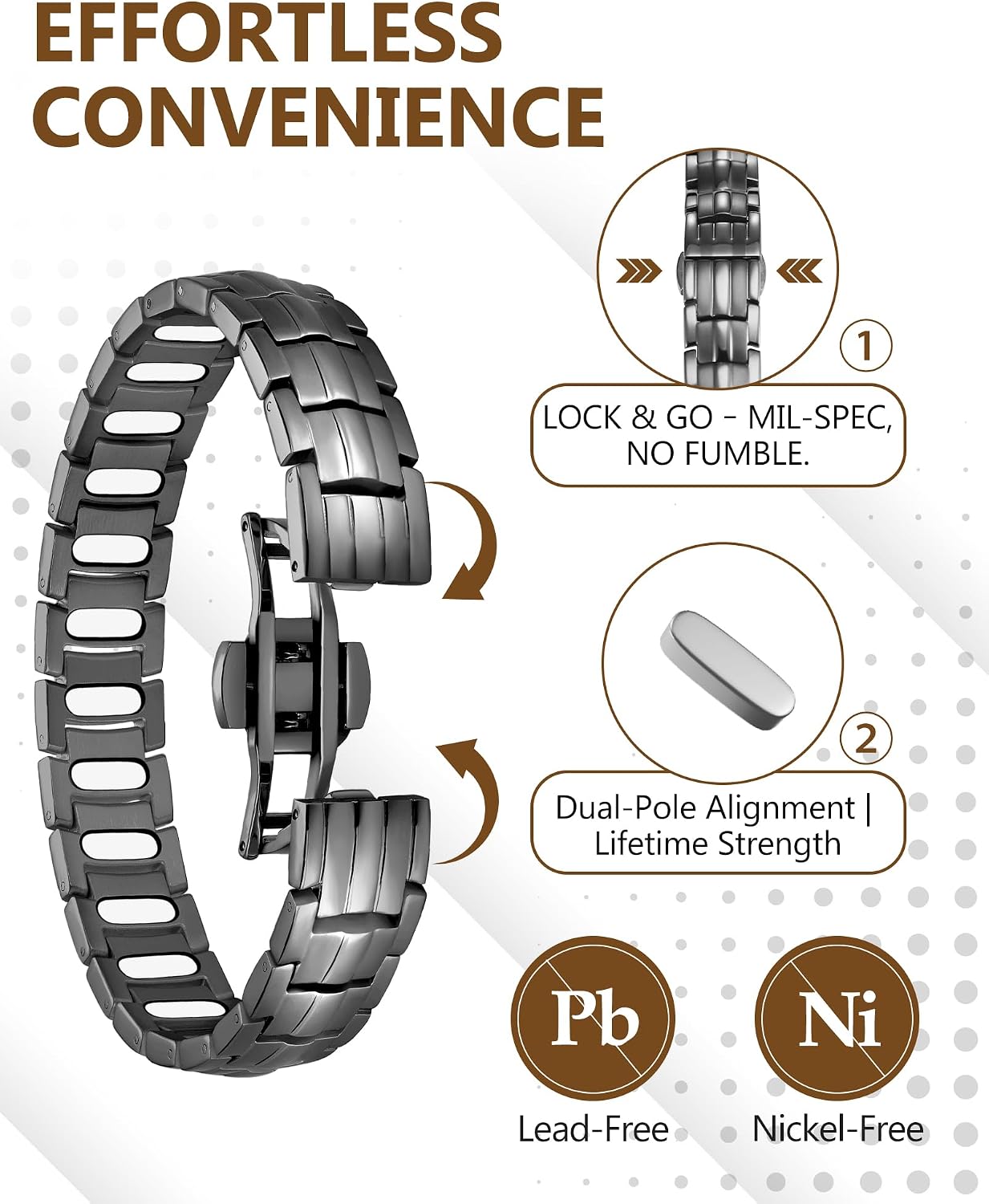Feraco 5X Strength Magnetic Bracelet for Men,Titanium Steel Bracelet with 5000 Gauss Magnets (Gray) image 3