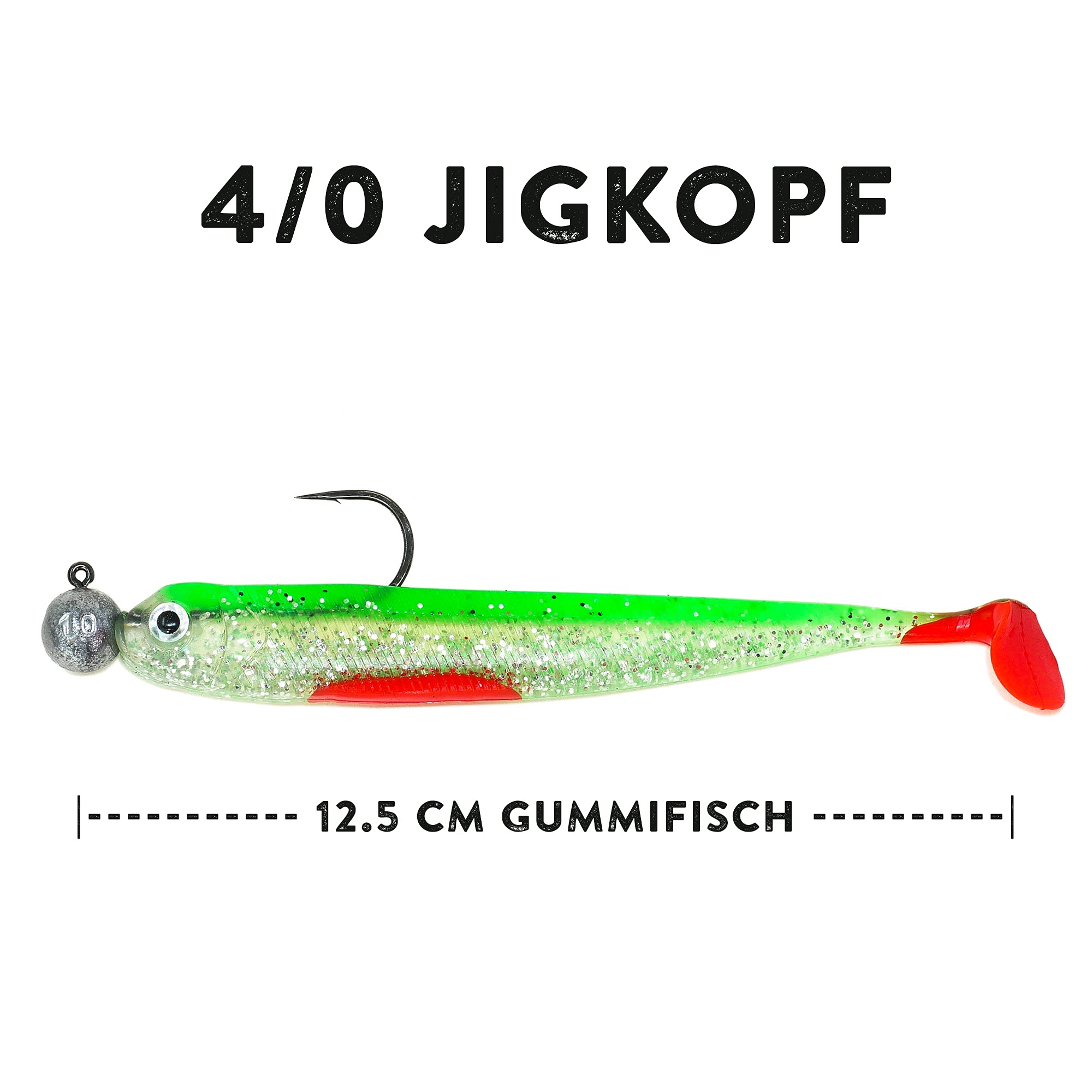 Zanderfang – Jigköpfe Angelhaken-Set Jighaken – Jigkopf Größe 2/0 und 4/0 für Gummiköder von 8cm bis 13cm – 20 Jigköpfe Set – 10 Snaps zum Angeln