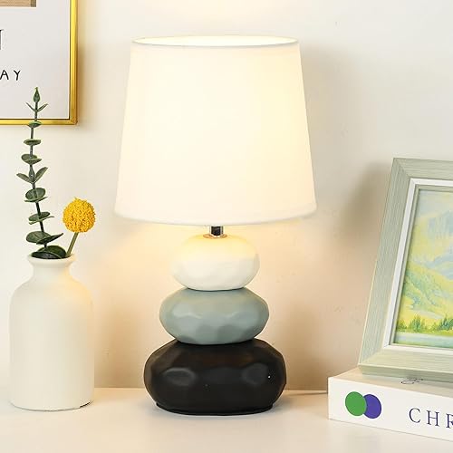 Lampwell BERO - Lámpara de mesa pequeña para sala de estar como lámpara de mesita de noche para dormitorio, lámpara de mesa moderna de cerámica,