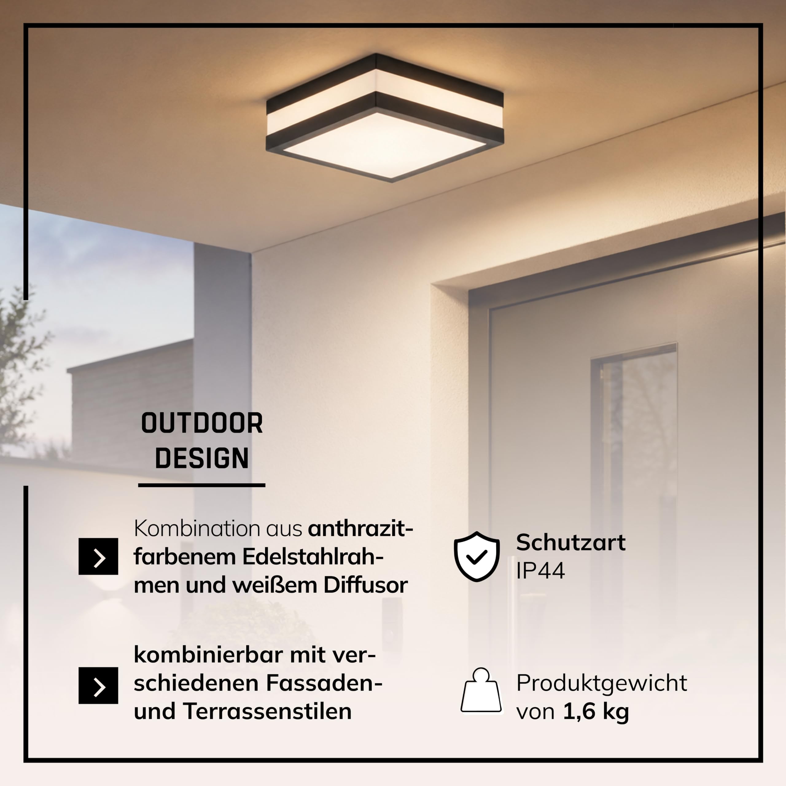 Lightbox Außen Deckenlampe IP44 - Deckenleuchte anthrazit 28,5 cm E27 exkl. | Outdoor Deckenlampe | 9 x 29 cm | 2 flammige Außen Wand- & Deckenleuchte | für Terasse oder Gartenhaus | 2 x E27 Fassung | au
