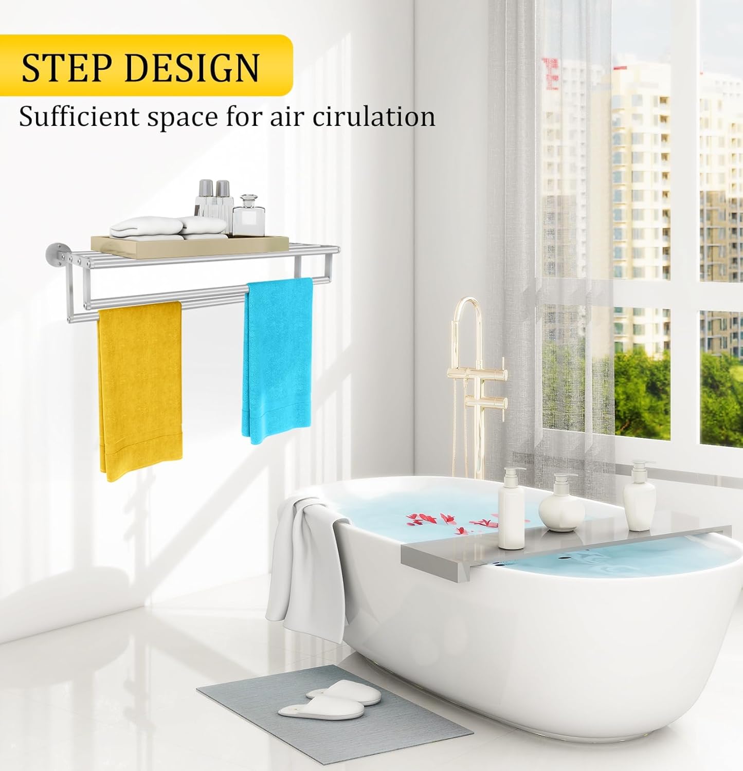 Double Towel Racks for Bathroom Towel Rack with Shelf, 24 Inch Double Towel Bars, Wall Mount Towel Holder for Bathroom Lavatory, Stainless Steel Towel Rod(Brushed Nickel) - Image 5