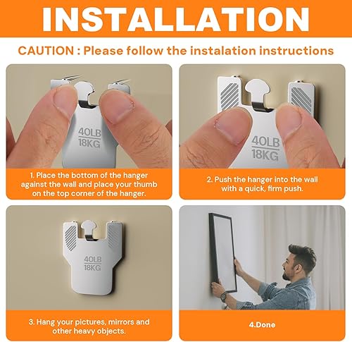 Miniatura 6 de 20 ganchos de pared de yeso resistentes con garra para colgar imágenes, fotos, espejos, pósters, arte, decoración, sin herramientas, sin clavos,