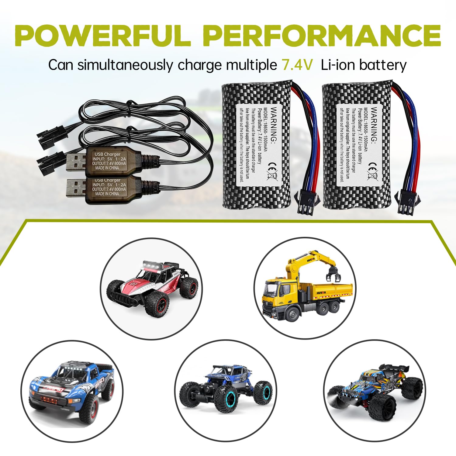 2PCS 7.4V 1500mAh SM-3P Plug Batterie & câble de Charge USB pour DE43 DE60 RC Racing RC Car Battery 1575 Dump Truck Construction Vehicle Toy Car