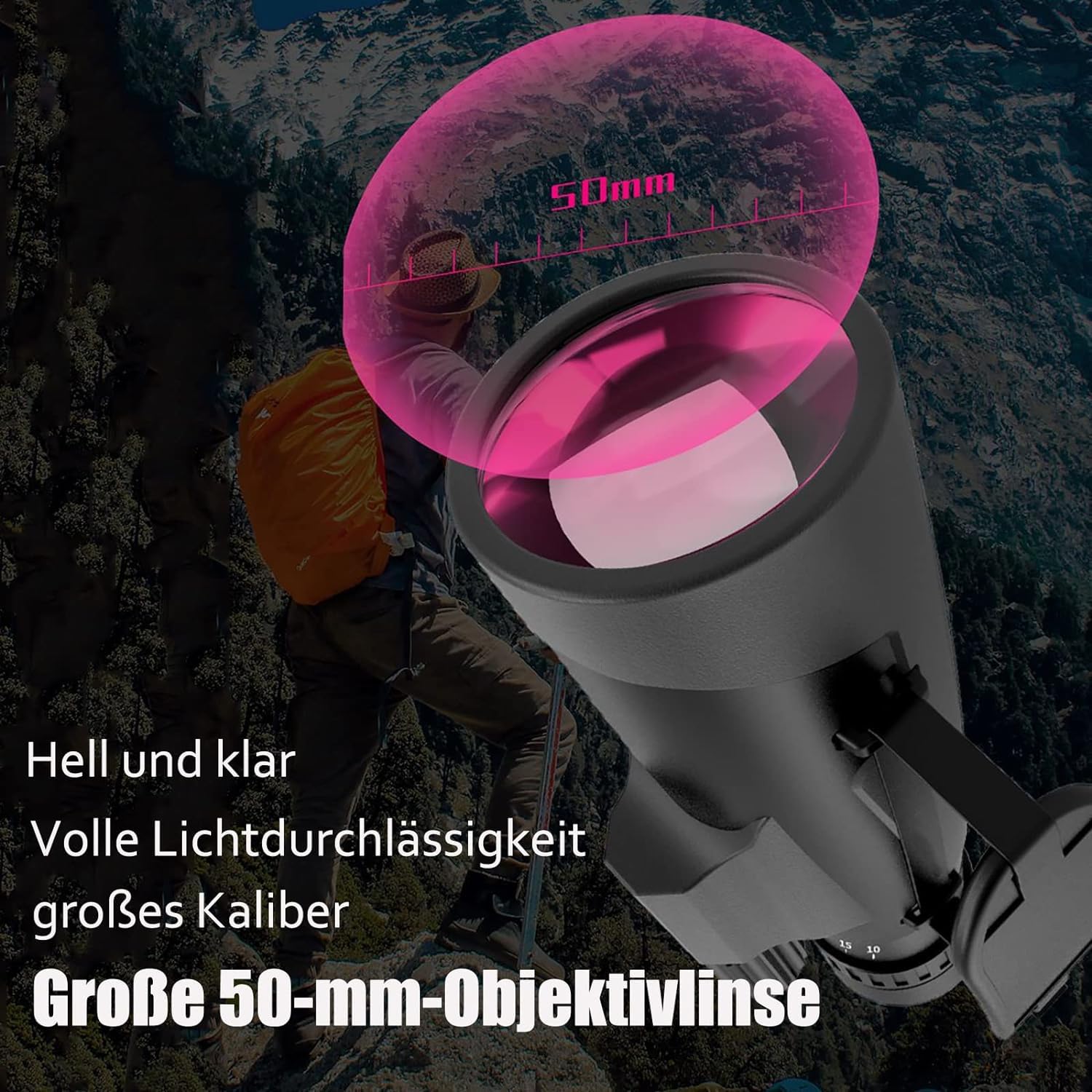 Monokularowy obiektyw monokularowy z zoomem 10-30 x, okular, 50 mm, BAK4 HD IPX7, wodoszczelny, z adapterem do smartfona i tripodem, na koncerty, mecze piłki nożnej (luneta monokularowa duża)