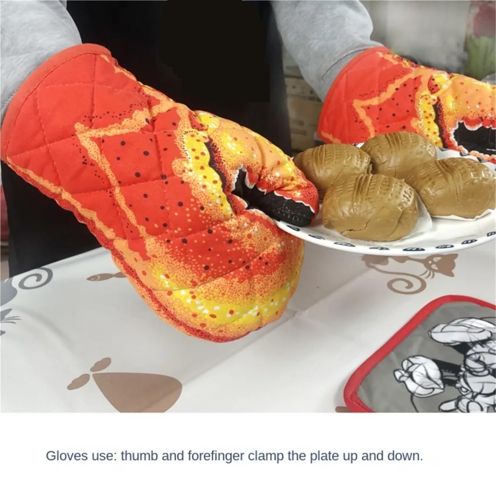 Gants de Four Longs en Coton à Griffes de Homard, Gants isolants antidérapants résistants à la Chaleur for la Cuisine, la Cuisson au Micro-Ondes(2PCS)