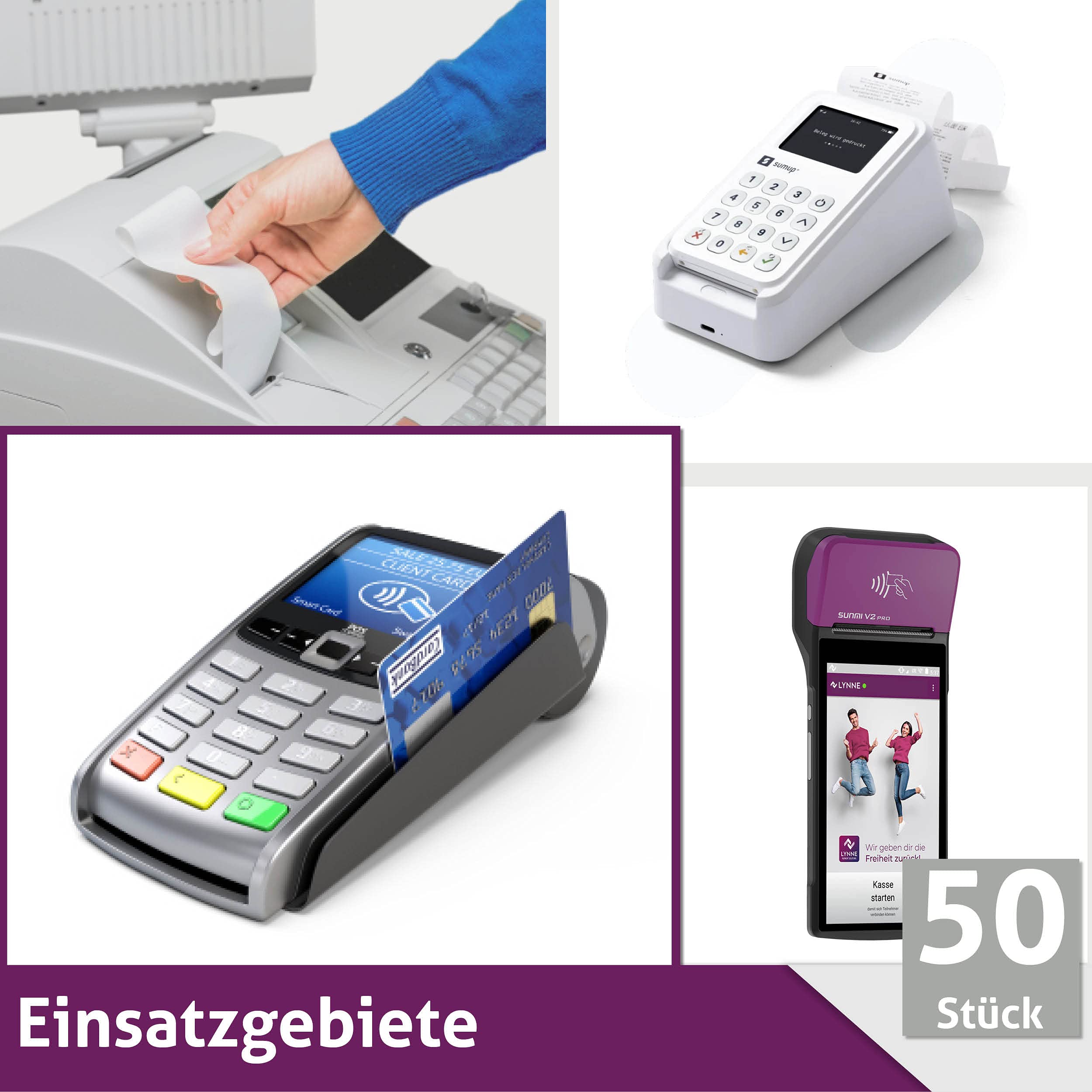 Ec-Cash Thermorollen 57mm x 9m x 12mm - Kassenrollen - Thermopapier - Bonrollen für Bankomat - Kredit-Kartenlesegeräte (57x30x12) - mit SEPA-Lastschrifttext (50 Rollen)