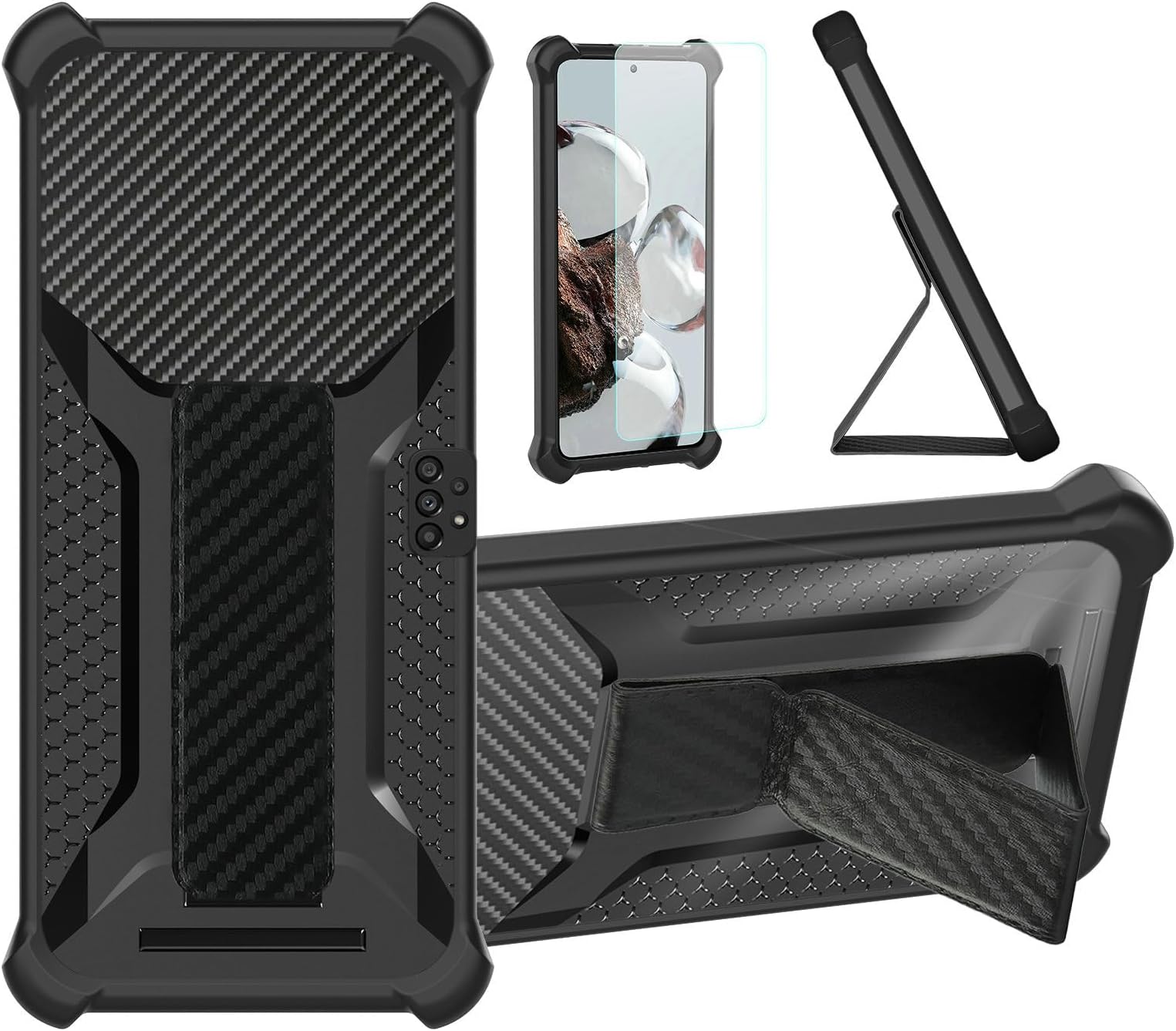 Aroepurt Case Compatible for Samsung Galaxy A53 5G Phone Case Cover [with Tempered Glass Screen Protector] Hybrid Case [Folding Support Magnetic] [Frosted anti-fingerprint] Black