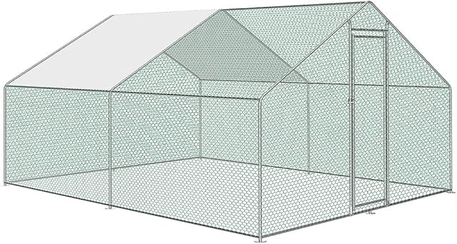 Aufun Chicken Coop Outdoor Run Poultry Coops Large Cages Backyard with Water-Resist Cover and PE Sunshade Roof for Pets Hens Rabbit Dogs Ducks Chickens Poultry (3x4x2m)