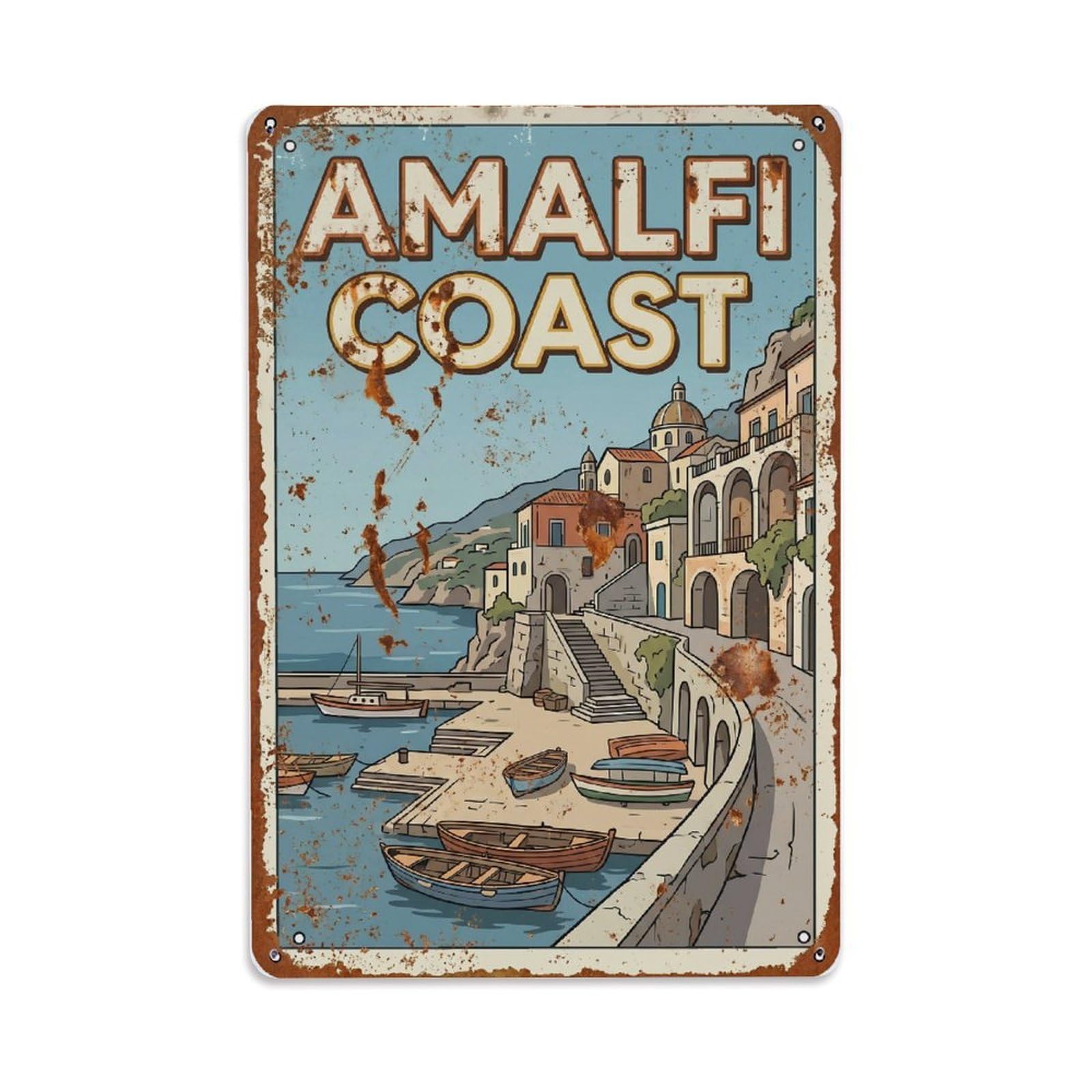 Vintage Travel Landing Italy Harbor Metal Tin Sign Plaque Wall Decor for Cafe, Club Bar, Office, Home Garden Metal Poster 8x12Inch