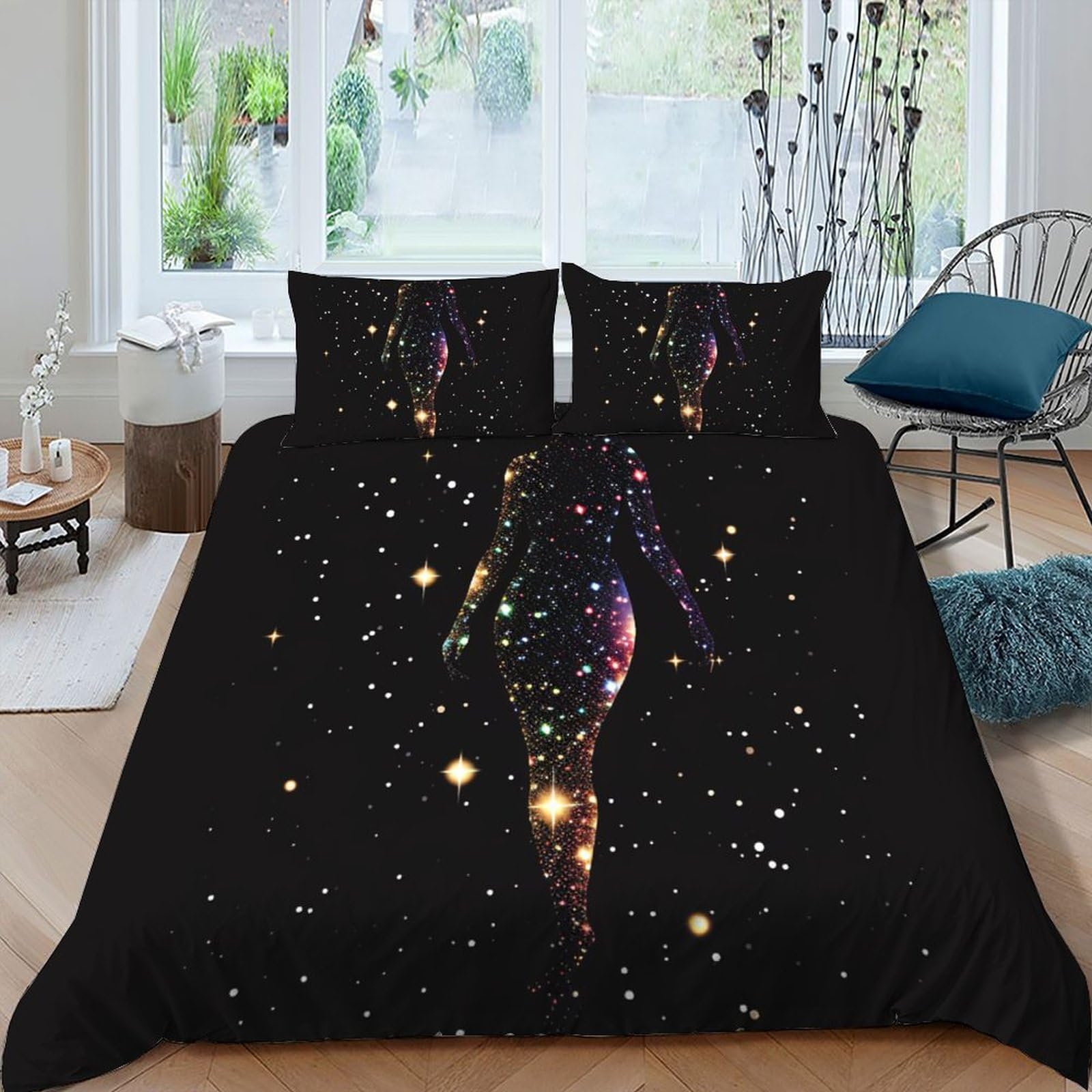 Housse de couette ciel étoilé grand lit 220x240 en microfibre douce et anti-plis