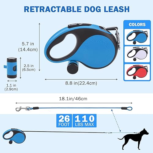 Miniatura 5 de SCENEREAL Correa retráctil para perros pequeños, medianos y grandes de hasta 110 libras, cinta de nailon sin enredos de 26 pies y 360 con cuerda de