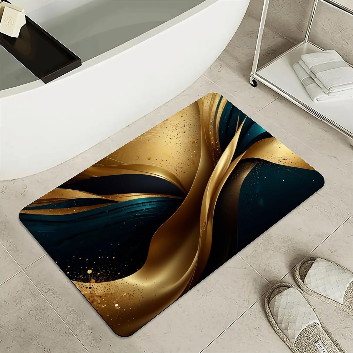 ZHUZHISHAN Diatomaceous Earth Bath Mat,The Gold and Black Non-Slip Volume Super Absorbent Fast Drying Eco-Friendly Easy to Clean for Bathroom Kitchen