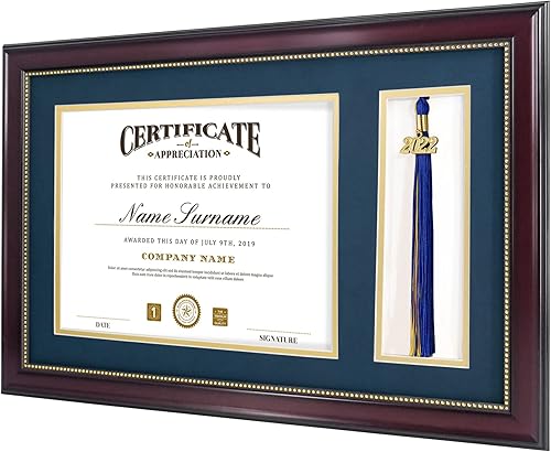 Miniatura 6 de GraduatePro Marco de diploma de 11 x 17 pulgadas con soporte de borla para caja de sombra de certificado de 8.5 x 11, borde dorado caoba con doble