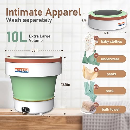 Miniatura 2 de Mini lavadora portátil, pequeña lavadora para caravana, viajes, dormitorio, apartamento lavadora portátil con capacidad mejorada (9L) y cuerpo