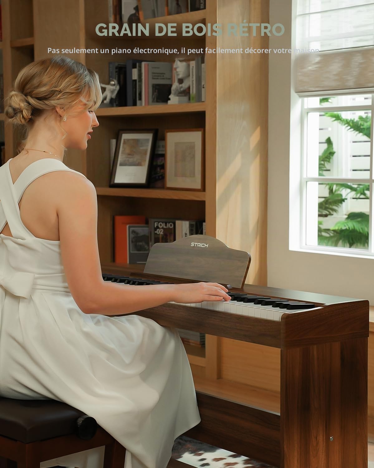 STRICH Piano numérique 88 touches, clavier lesté à action marteau, clavier de piano électrique pleine taille avec support pour meubles, 2 haut-parleurs 25 W x 2, prend en charge la connexion USB-MIDI