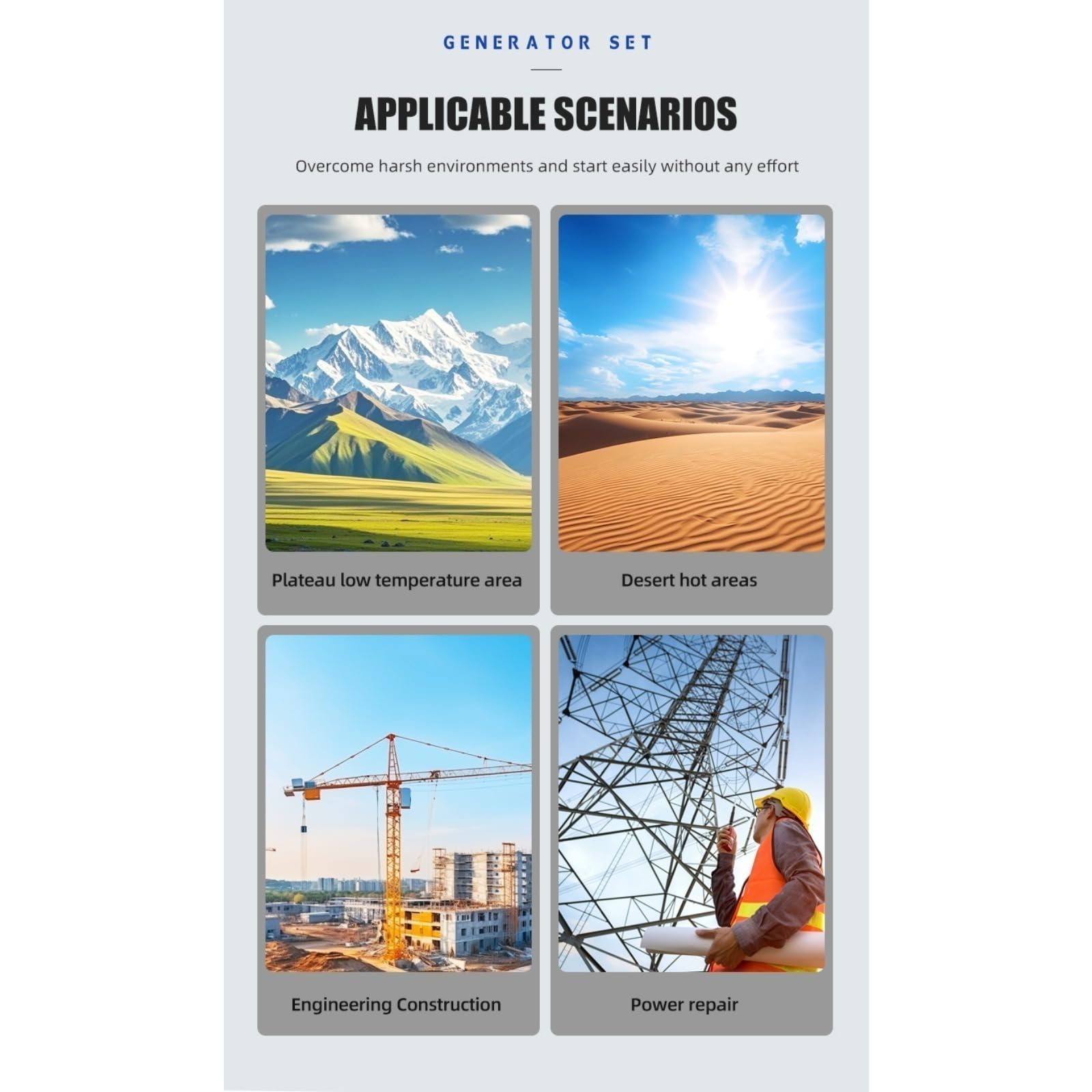 Sistema de generador portátil, fuente de alimentación de respaldo de emergencia para trabajos al aire libre, sitios industriales y aplicaciones remotas de demanda de energía comercial