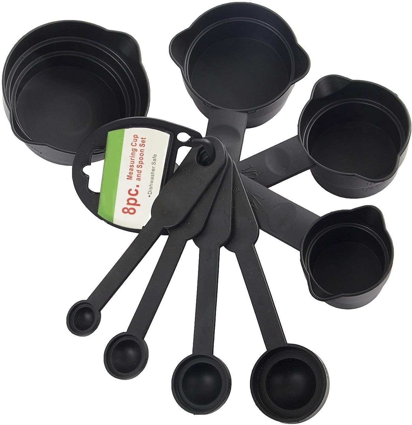 BHAVENA Kitchen Measuring Cups and Spoons (8 Pcs, Black)