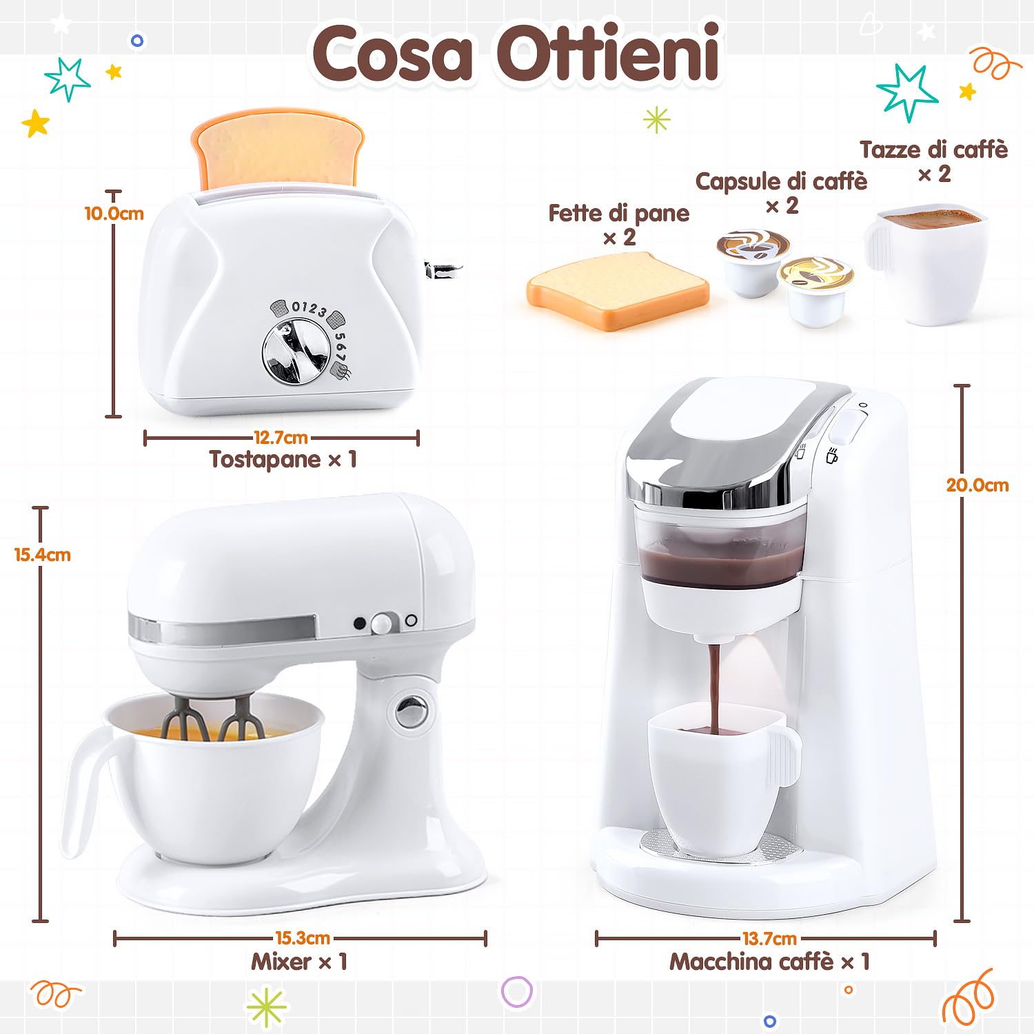 PLAY Cucina Giocattolo per Bambini con Macchina Caffè, Mixer, Tostapane con Luci e Suoni Realistici, Set di Elettrodomestici Cucina Regalo per Bambini 3+ Anni (Bianco)