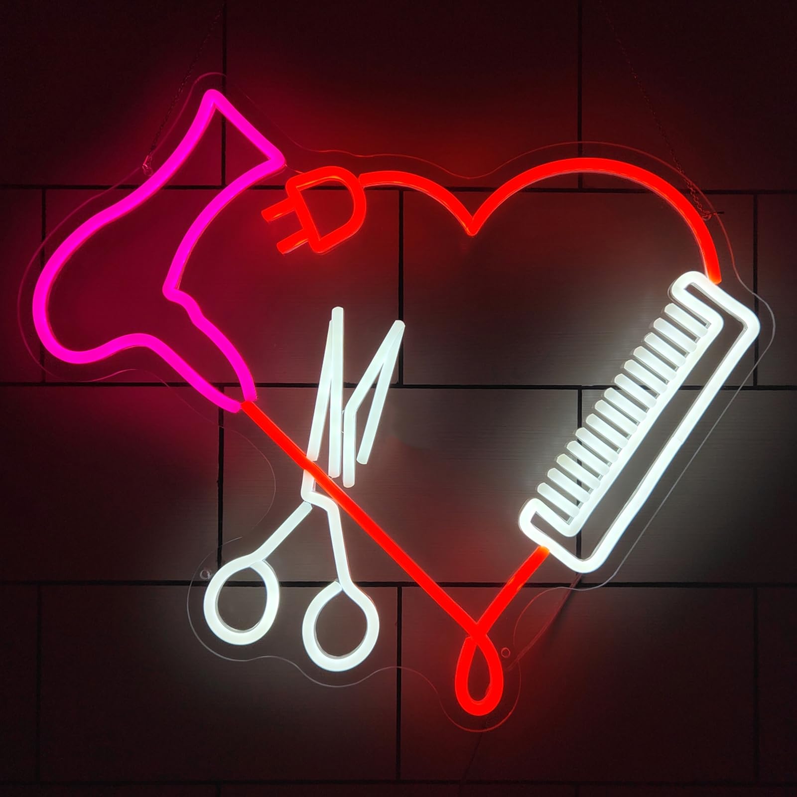Letrero de neón para barbería, Luces de neón LED Regulables con Mando a Distancia, secador de Pelo, Peine, Tijeras, Carteles Decorativos para Pared, 51x45cm
