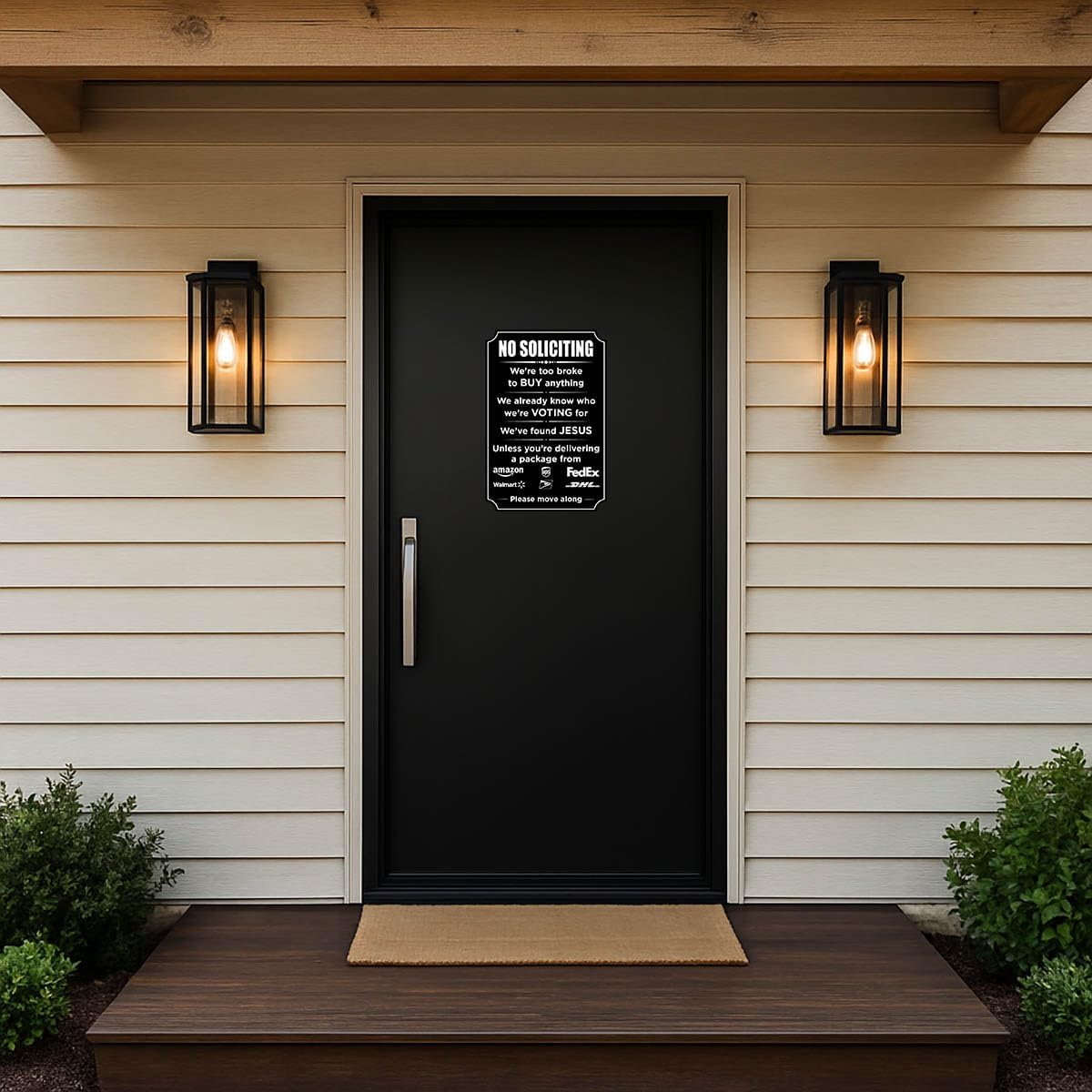 2 Pack Funny No Soliciting Sign for Front Door - Weatherproof Humorous No Soliciting Sticker for House, Self-Adhesive Vinyl Decals 12 x 8 inches - Image 4