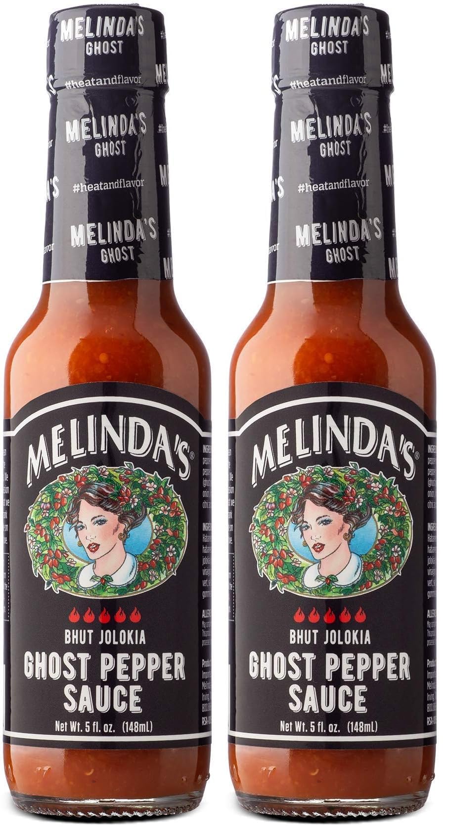 Melindaโs Ghost Pepper Hot Sauce - Gourmet Extra Spicy Hot Sauce - Made with Fresh Ingredients, Ghost Peppers (Bhut Jolokia), Habanero Pepper, Carrot, Garlic, Lime Juice - 5oz, 2 Pack