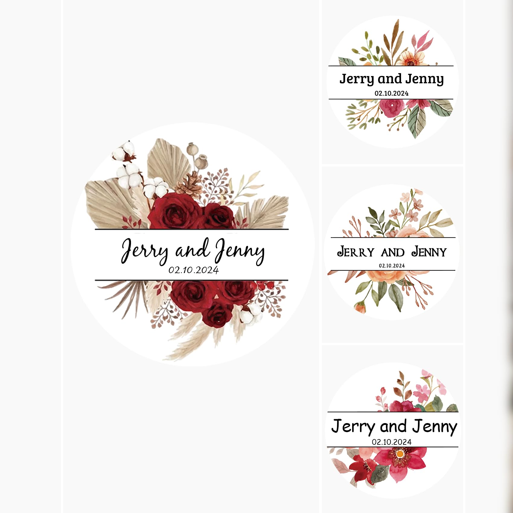 90 Pcs Personalised Sticker,Customizable Sticker,Floral Wedding/Elegant Round Custom Labels, Can Be Printed with Name and Date, Suitable for Wedding Favor Seals.,Round