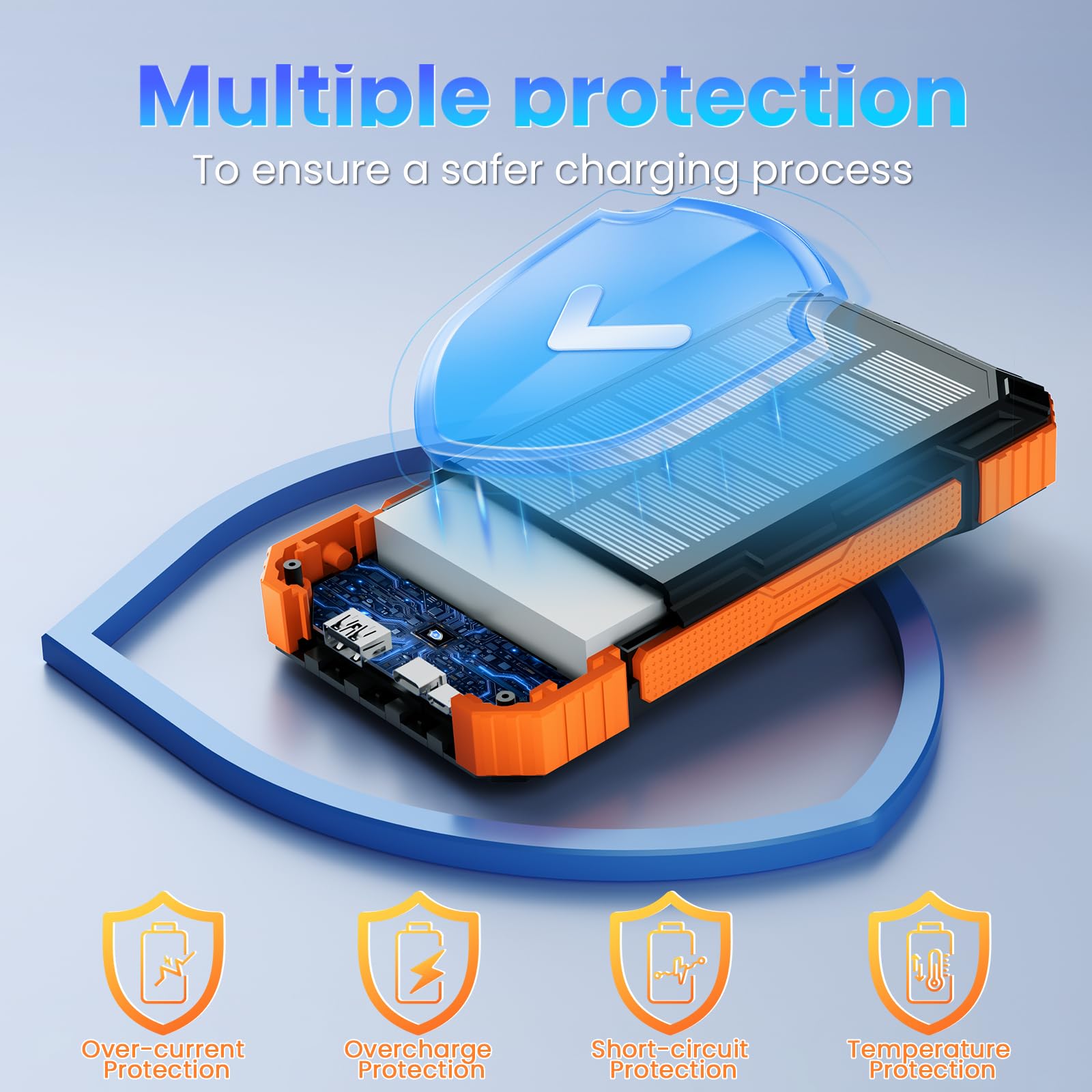 Solar Power Bank 49800 mAh - Caricabatterie portatile wireless 15 W Ricarica rapida con 4 cavi integrati. Dotato di una potente torcia, IP65, power bank impermeabile per esterni, perfetto per