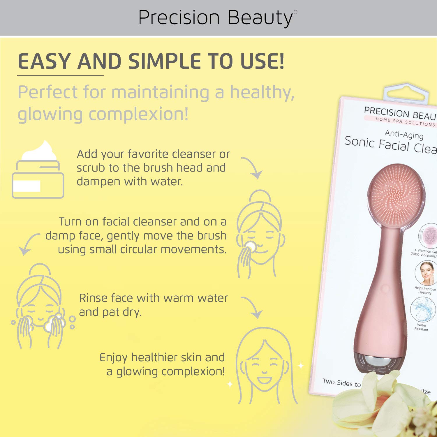 Sonic Facial Cleansing Brush by Precision Beauty | Powered Face Brush | Anti-Aging Silicone Face Scrubber for Skin Renewal | Waterproof : Beauty & Personal Care