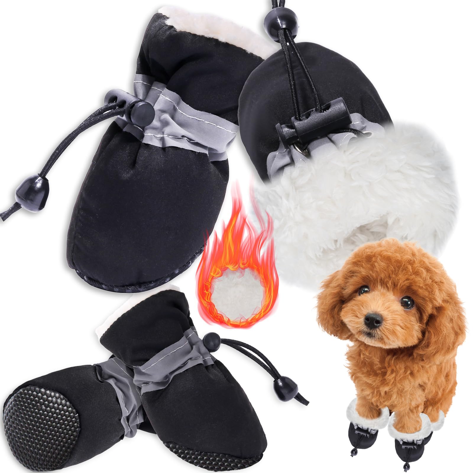 Hondenschoenen, hondenlaarzen, beschermende laarzen voor honden, antislip, hondenlaarzen, winterlaarzen met voering, pootbeschermingsschoenen voor kleine honden (bruin 3