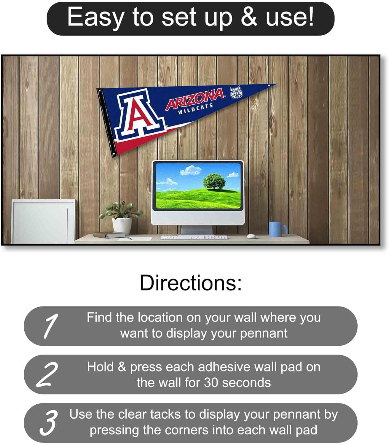 Arizona Wildcats Pennant Flag and Wall Tack Mount Pads - Image 4