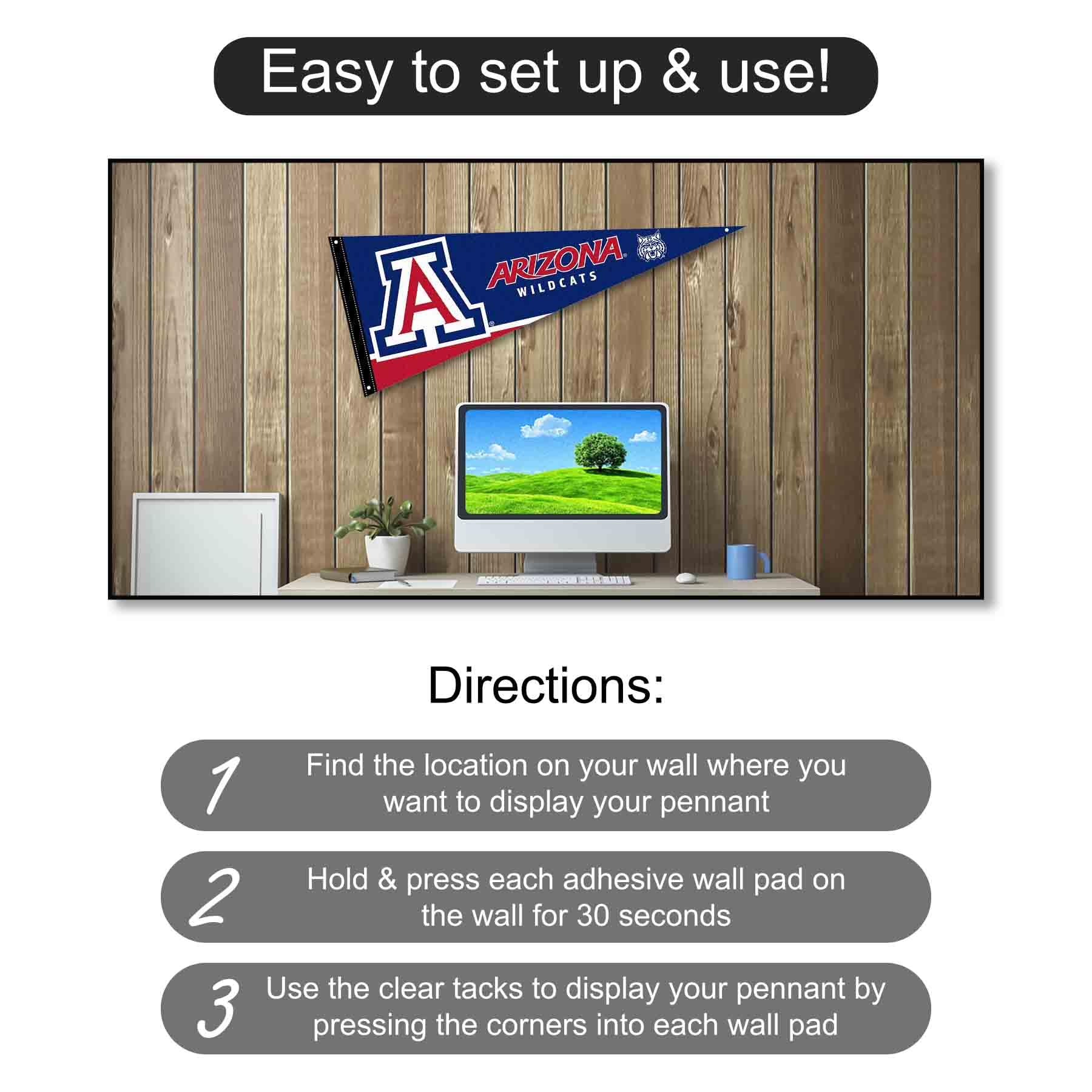 Arizona Wildcats Felt Pennant Flag Set – 12x30 Inches, Officially Licensed, Includes Mount Pads & Tacks