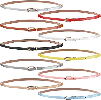 Uoeo Set of 10 Womens Thin Belts Women Skinny PU Leather Belt Adjustable Thin Waist Belt Womens Skinny Belts Women Leather Belts for Jeans Pants Dress Waist Belt for Ladies