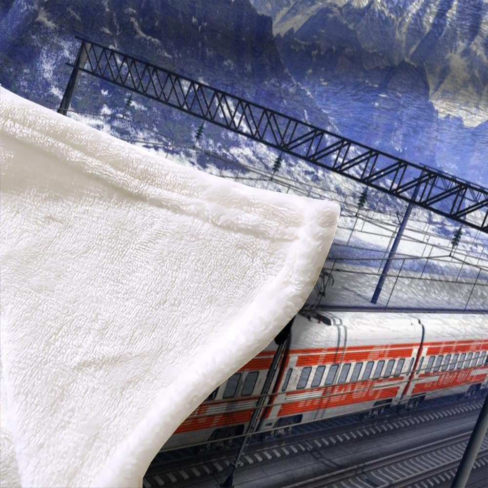 Kuscheldecke Erwachsene 3D Zug Flanelldecke Sherpa Fleecedecke Motiv Decke 150x200 cm Mädchen Jungen Schneeberg Weiche Microfaser Warmer Wohndecke Bettüberwurf Sofatdecke