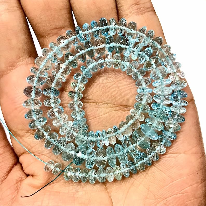 Natural BLUE TOPAZ RONDELLE Faceted Beads 5X8 17 inch long string jewelry making gemstone beads for necklace bracelet
